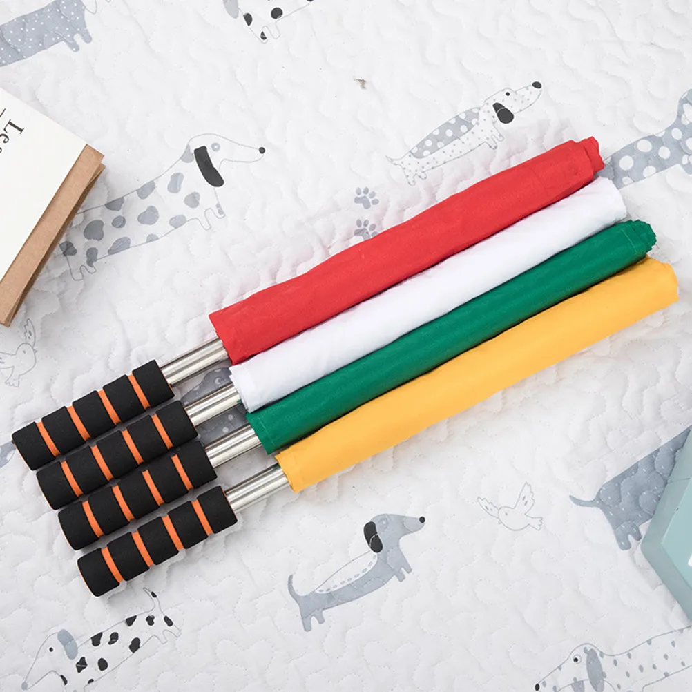 4Pcs Solid Color Hand-Cranked Referee Flag Set Premium Waterproof Cloth Stainless Steel Pole Sponge Handle for Track Field