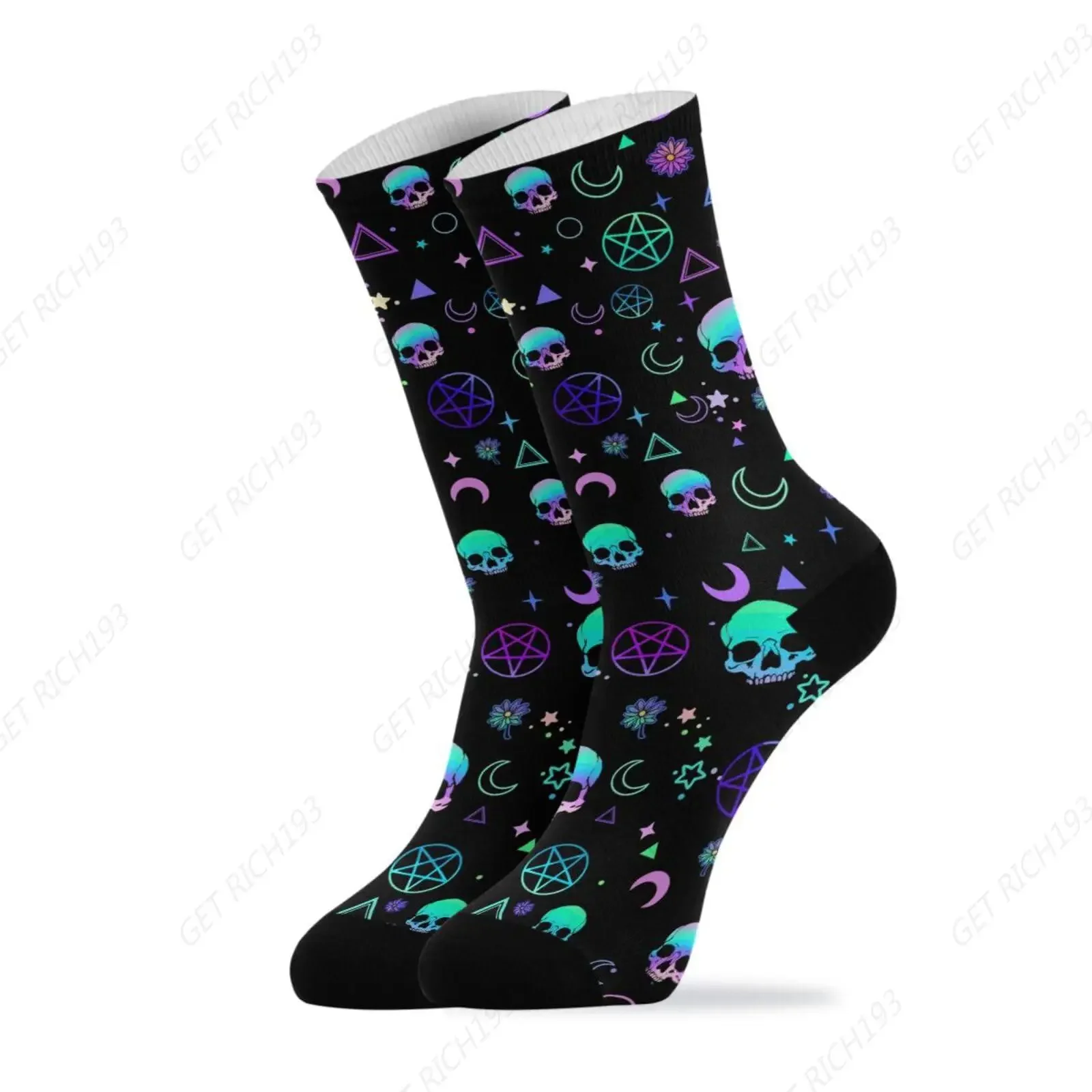 

Спортивные носки с черепом, носки-трубы выше икры, подушка для выступлений для мужчин и женщин, Harajuku, ретро-стиль, дышащие, нескользящие