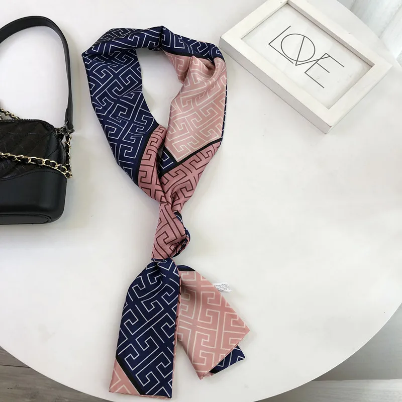 Spring NEW Narrow Long Silk Scarf For Girls Double Printing Fashionable Women Satin Tie Scarfs Women\'s Neckerchief 15cm*145cm