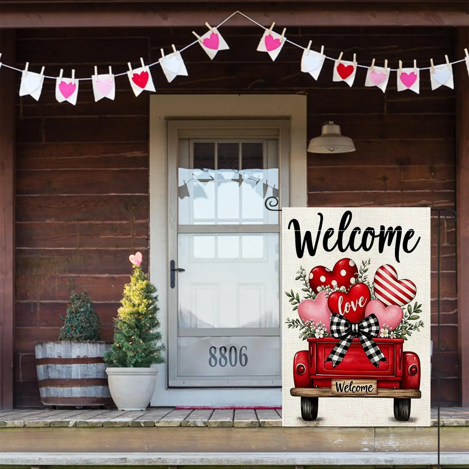 Valentines Day Garden Flag Love Hearts Truck Rustic Yard Outdoor double-sided Flag 12x18 Inch Double, for Outside Yard Holid uui