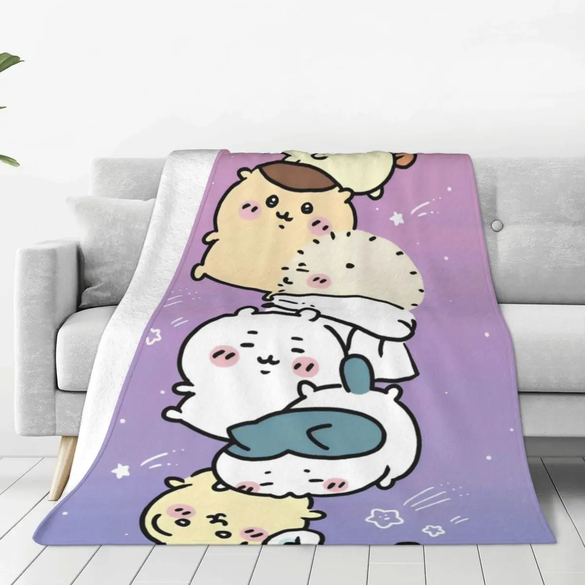 Cute Chiikawa Flannel Blanket Soft Throw Blanket for Home Decor Airplane Travel Street Trend Bedspread Sofa Bed Cover