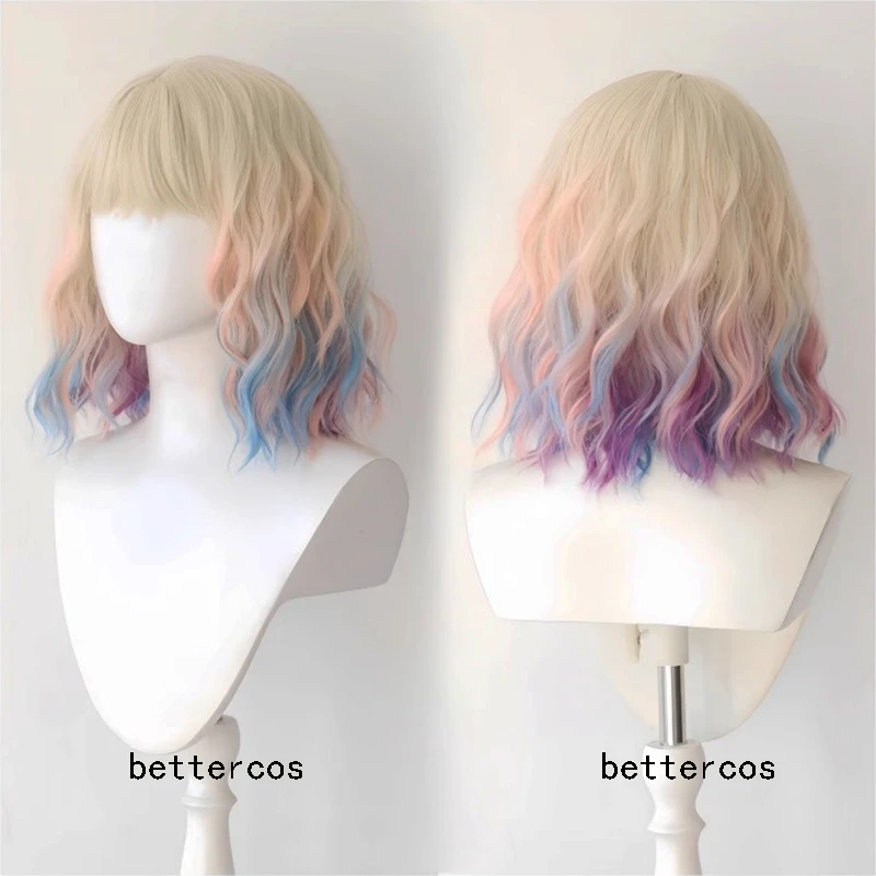 

New Enid Sinclair Cosplay Wig High Quality Short Blond Pink Blue Purple Curly Heat Resistant Synthetic Hair Movie Wigs + Wig Cap