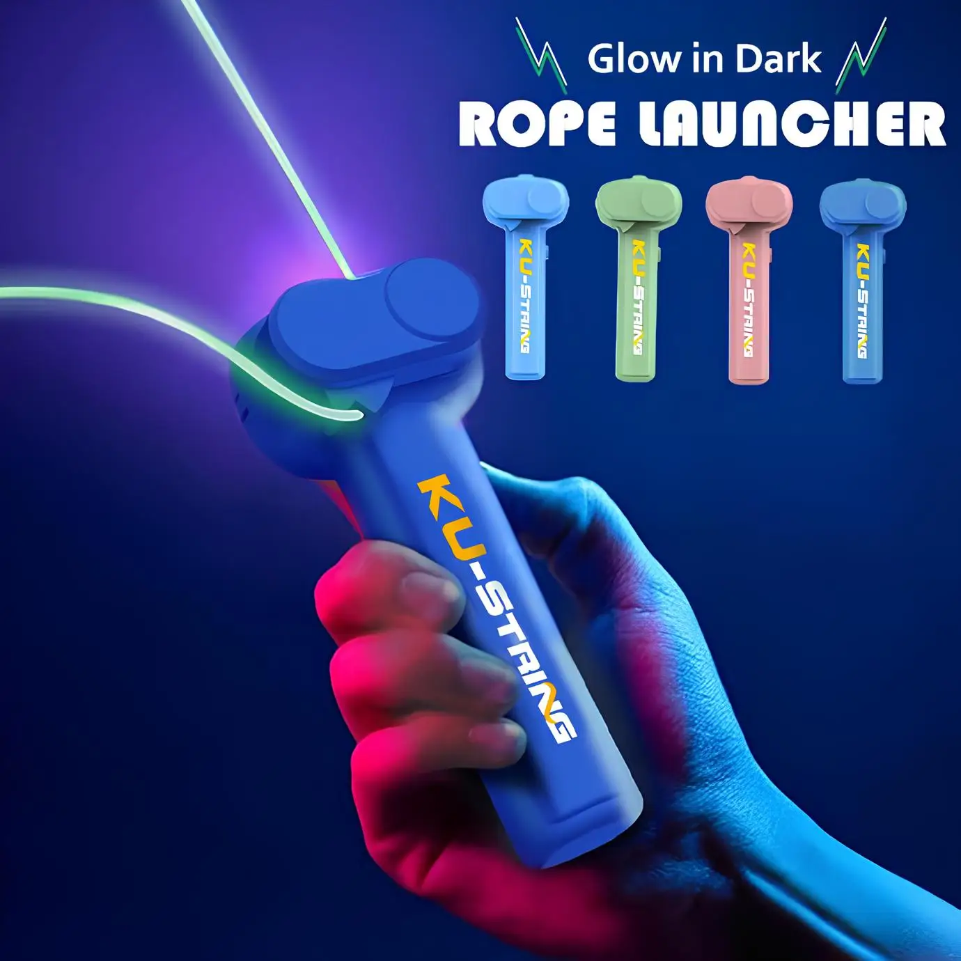 

Glow in The Dark Rope Launcher Toy Rechargeable LED Luminous String Stress Relief Handheld Light Up Game Gift for Kids Adults
