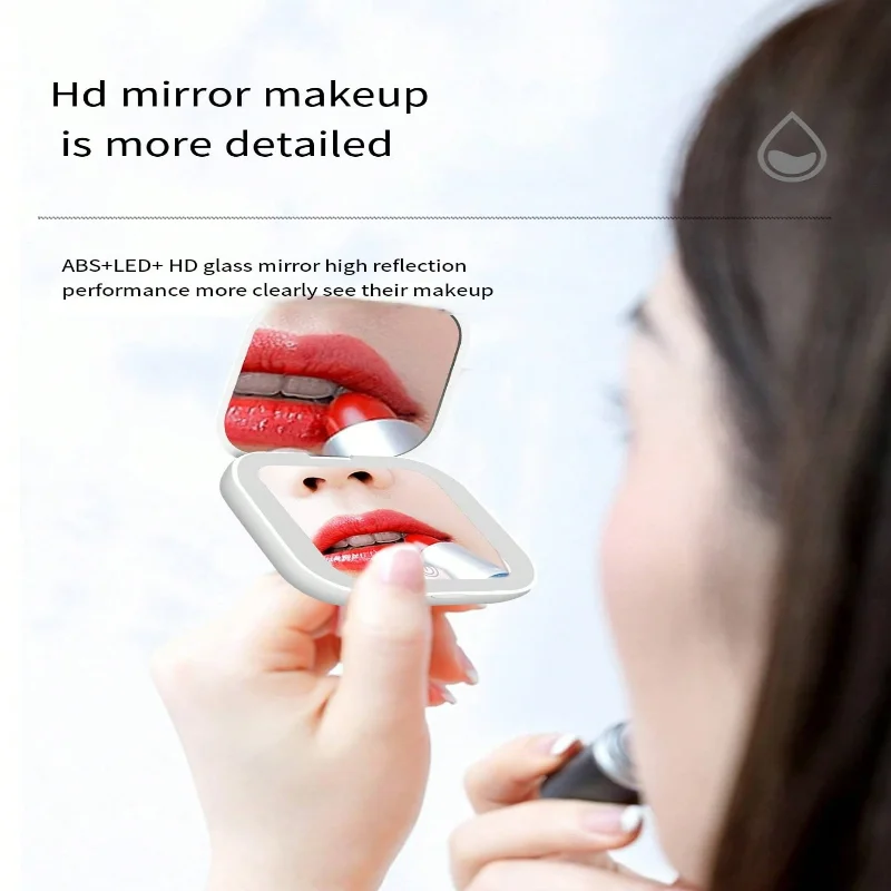 Square LED New Handheld Double-Sided Clamshell Round Pocket Folding With Light Led Makeup Mirror Compact 3x Magnification Cosmet