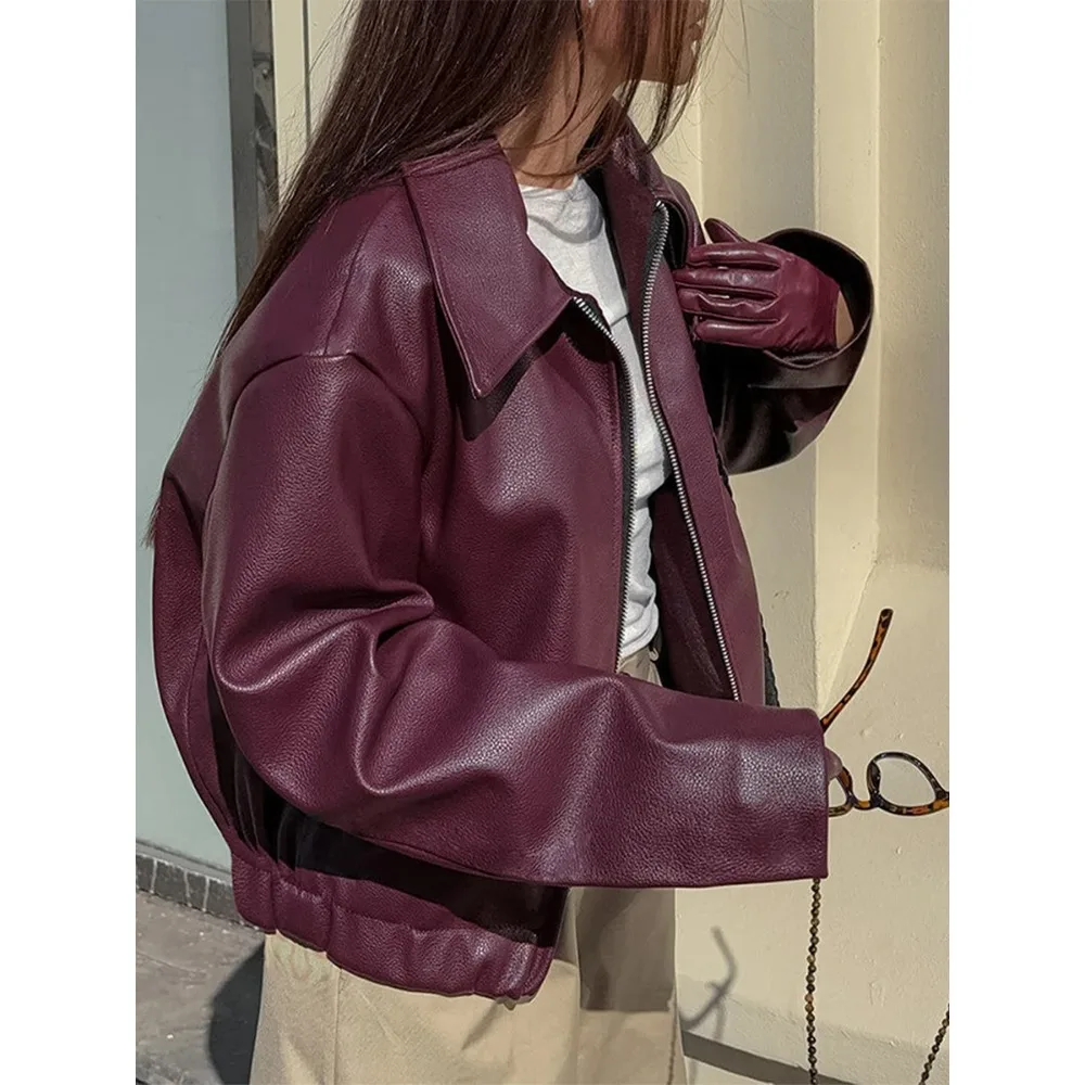 

Новая женская ретро-винтажная куртка-косуха с длинным рукавом, отложным воротником и молнией, из искусственной кожи, для уличной моды, в стиле панк и Y2K