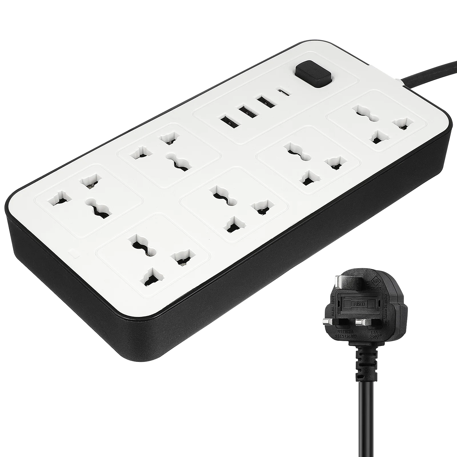 

USB Power Strip British Standard Panel Multi-hole Switch Wiring Socket Electric Outlet Extension Home Functional Plug Board Abs