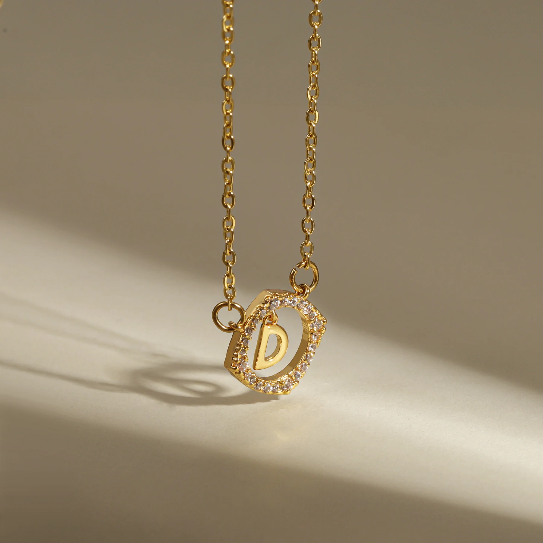 Personalized Initial Necklace Zircon Frame 18K Gold Plated Letter Charm Pendant Dainty Gift for Women