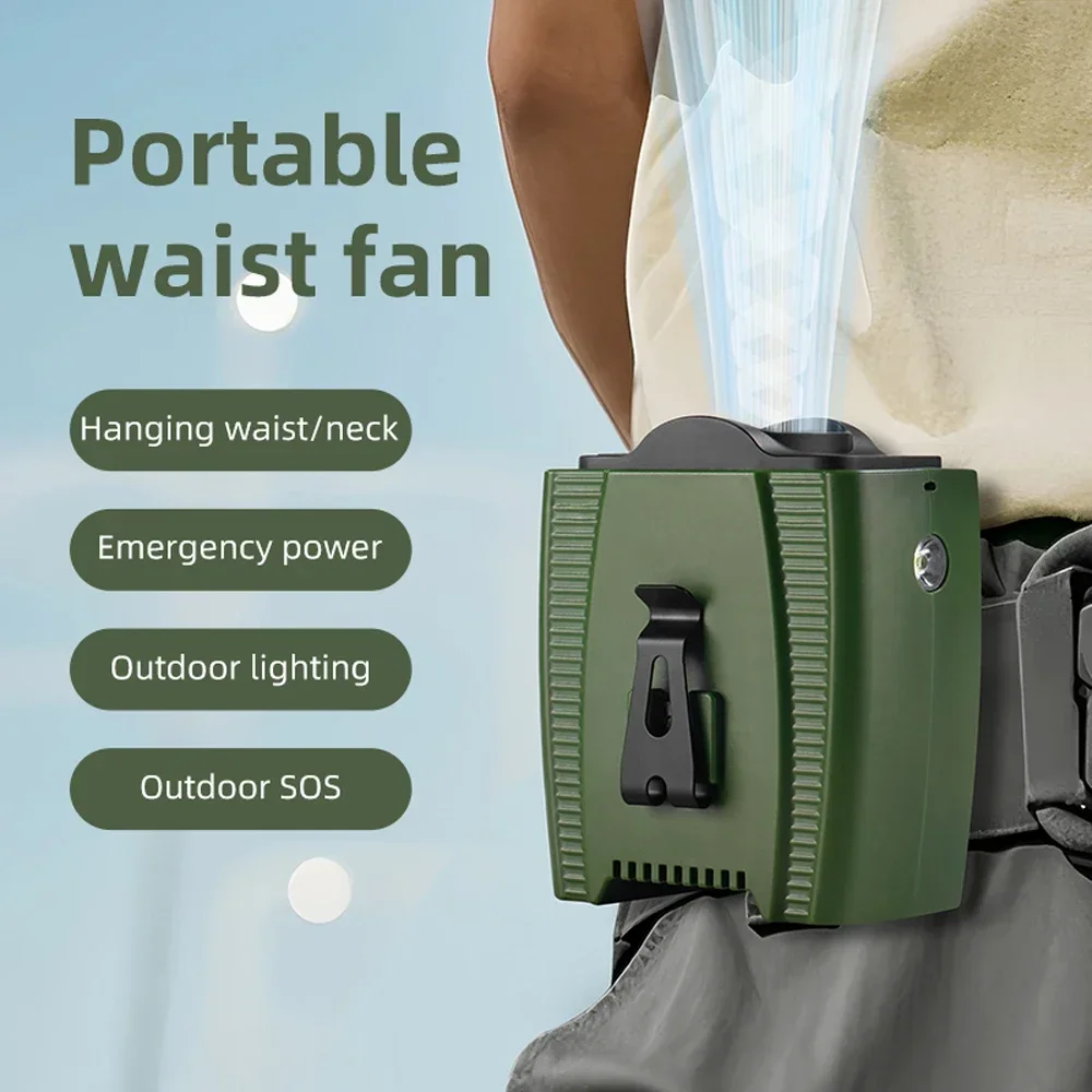 

TiasThan Real 10000mAh Portable Waist Fan Rechargeable 3 Speeds Strong Wind,LED Lighting Cooling Hanging Camping Fan &Power Bank