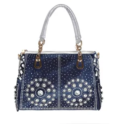 Sac en denim diamant pour femme, sac à main carré en toile, sac tissé ChimMessenger, sac fourre-tout pour femme, sacs à main de luxe, mode