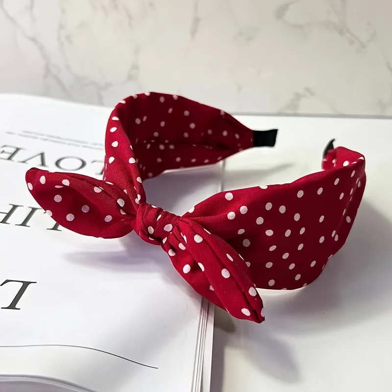 New design with polka dots, small bow tie, simple design, wide edge, high crown, perfect for smoothing out stray hair.