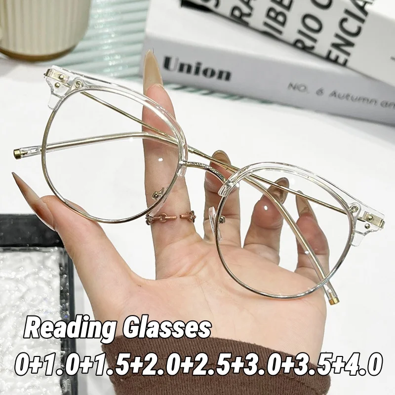 

Women's INS Style Metal Semi-Rimless Blue Light Protection HD Reading Glasses Classic Oversized Round Frames Presbyopia Glasses