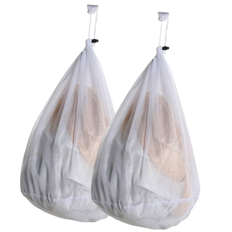 2Pcs Sturdy Laundry Bags Mesh with Drawstring for Delicates Blouse Household