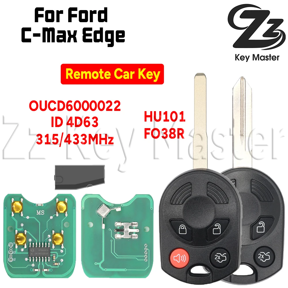

Zz Key Master Car Remote Key OUCD6000022 ID 4D63 315/433MHz Blade HU101 or FO38R For Ford C-Max Edge Escape Focus Lincoln