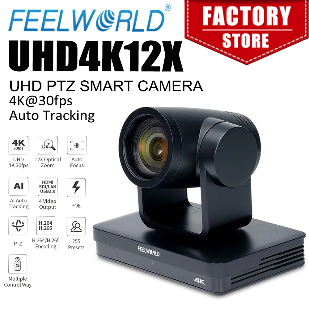 FEELWORLD PTZ Camera UHD4K12X 12X Optical Zoom 4K 30FPS For Video Conference Broadcast Live Streaming Education SDI HDMI USB IP