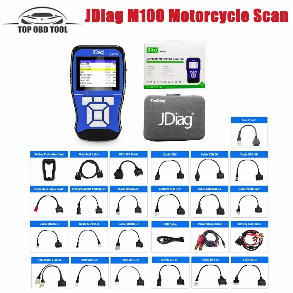 

JDIAG M100 2in1 Universal Motorcycle Diagnostic Tool For KT-M YAMA-HA PIAG-GIO BENE-LLI Intelligent Moto Scan Tester Tool