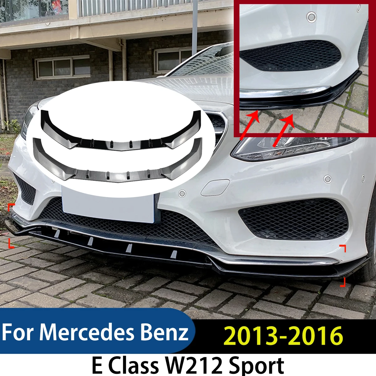 

For Mercedes Benz E Class W212 Sport 2013-2016 Car Front Bumper Spoiler Splitter Lip Auto Accessories Modification Exterior