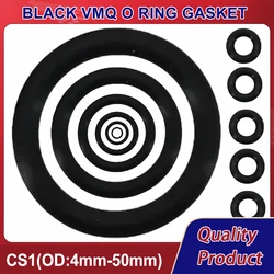 100-500pcs CS1mm OD4mm-50mm Black High Temperature Oring Gasket Washers VMQ O-ring silicone Insulated Sealing Thickness Rubber