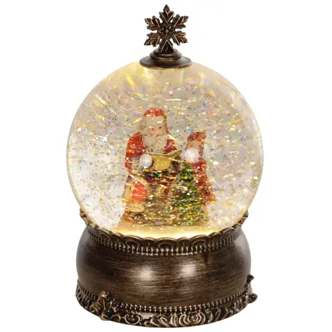 For HOMCOM Lighted Christmas Snow Globe with Swirling Glitter, Battery Operated Musical Snow Globe for Holiday, Bronze