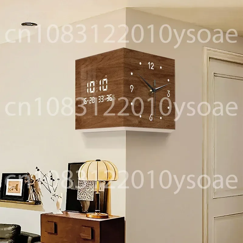 Medieval Style Living Room Corner Clock Perpetual Calendar 2026 New Electronic Clock Double-sided Wall Clock Corner Wall Lamp