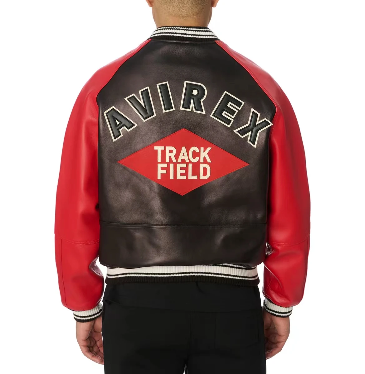 Avirex New Europe Antique Sheepskin Baseball 100% Genuine Leather Varsity Jacket Embroidered Logo Fashion US Size men's Coat Top