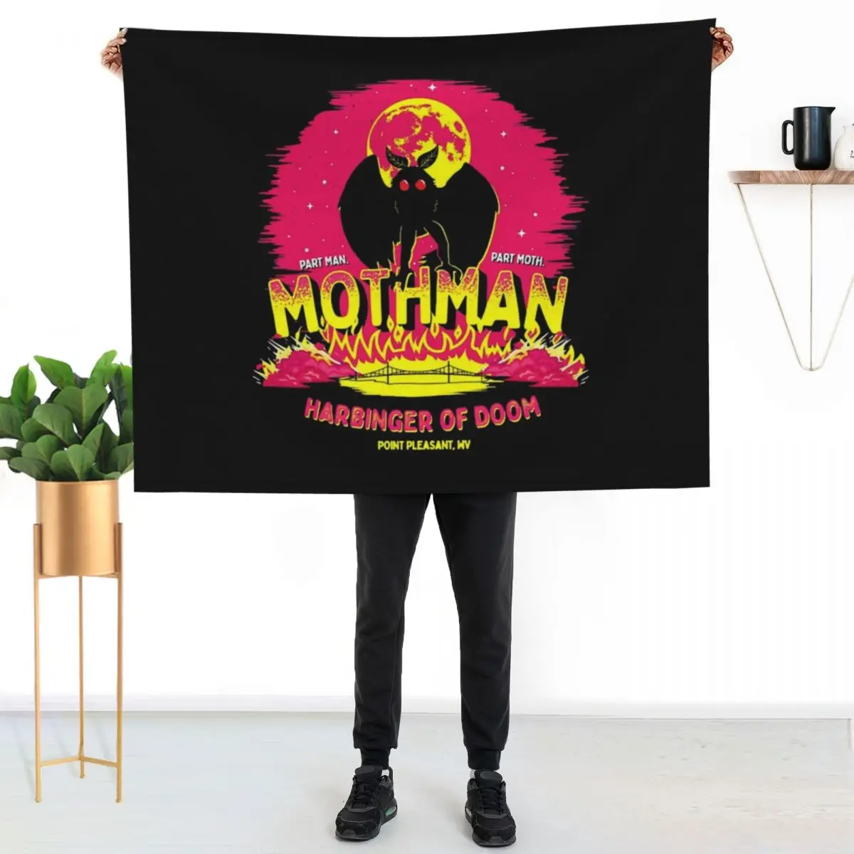 Mothman, Harbinger of Death! Throw Blanket funny gift Plaid on the sofa Moving Loose Large wednesday Blankets