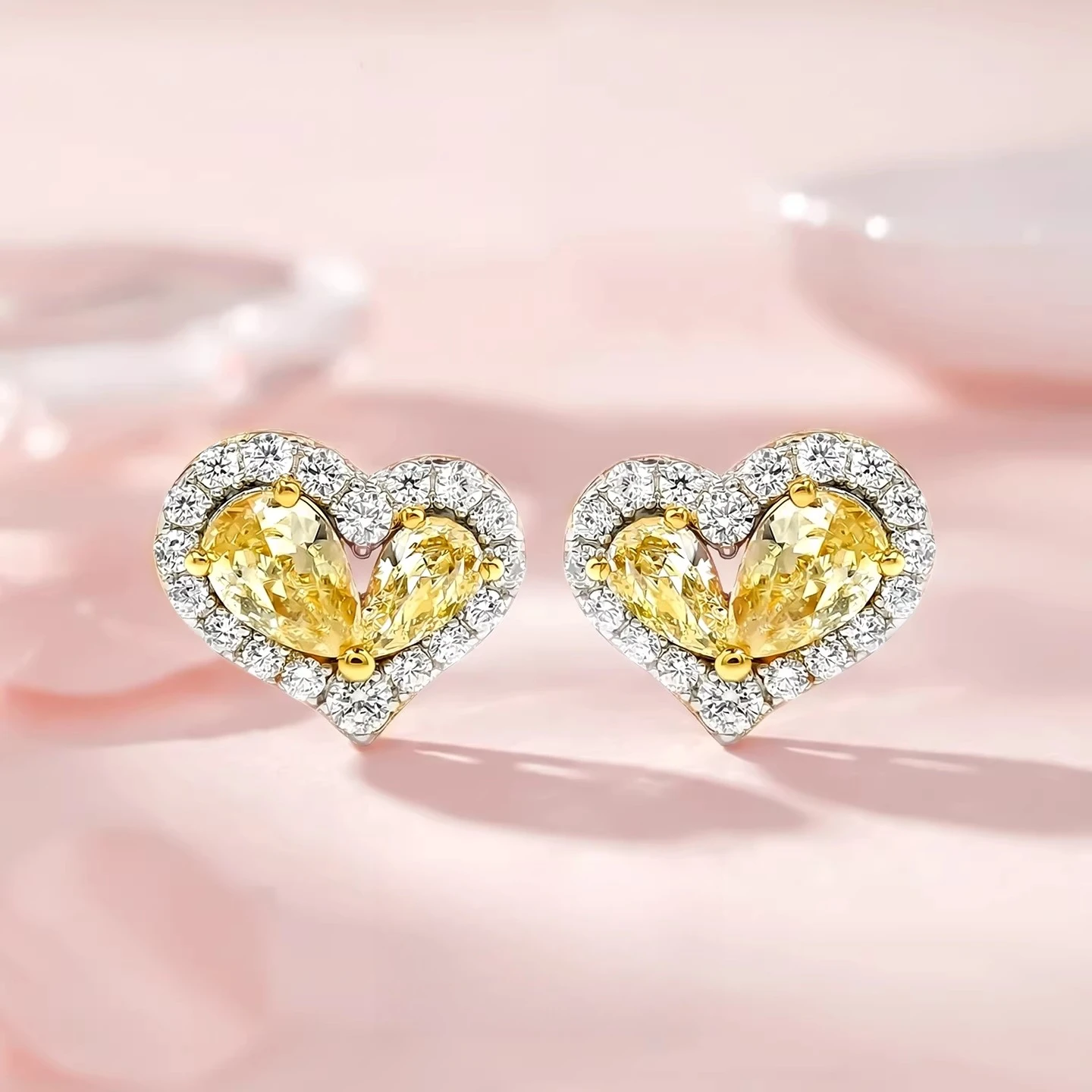 

S925 Silver Earnail Double Stone Love Yellow Zircon Light Luxury Niche Design Earrings Birthday Gift Jewelry for Women