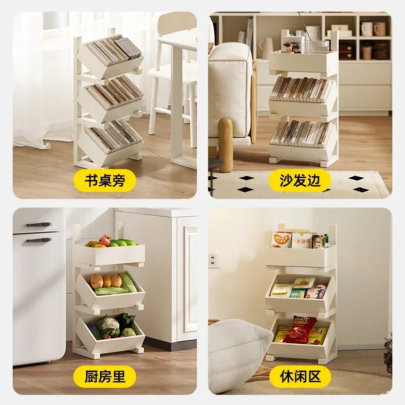 Small cabinet shelf Bookshelf Floor-to-ceiling solid wood living room Multi-layer storage cabinet Small apartment picture book