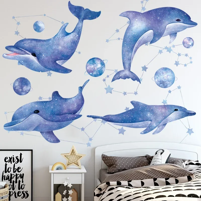 Nordic Style Wall Sticker Dolphins and Whales Teenagers Room Aesthetic  Decoration Creative Painting