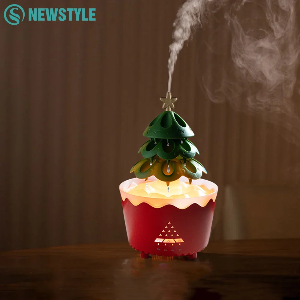 

Christmas Tree-Shaped Air Humidifier with Rotating Raindrops and Colorful Ambiance Night Light Fine Mist Quite Diffuser for Gift
