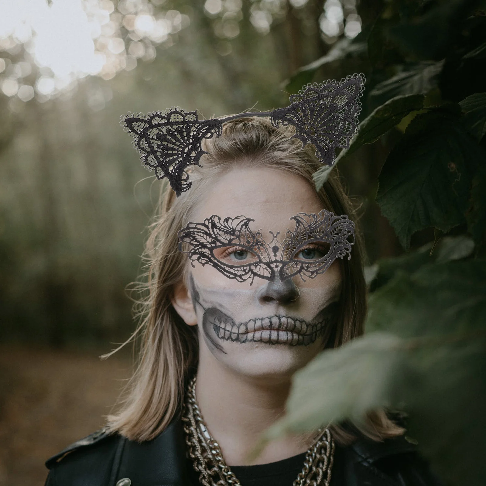 

Halloween Lace Headband and Eyemask Set Premium Safe Material Durable Nonfading Cosplay Party Decor Supplies Creative Headdress