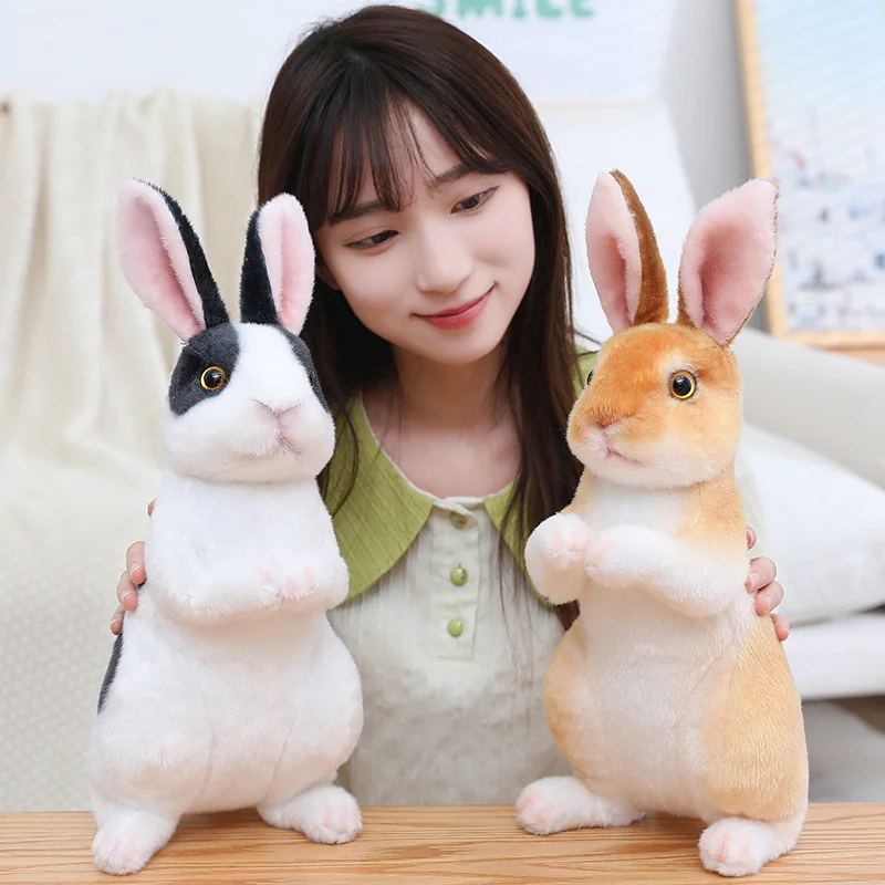 子供のためのカワイイウサギのぬいぐるみ,シミュレーション動物,かわいい白と灰色のウサギの人形,実際のモデルのアクセサリー,女の子のための誕生日プレゼント