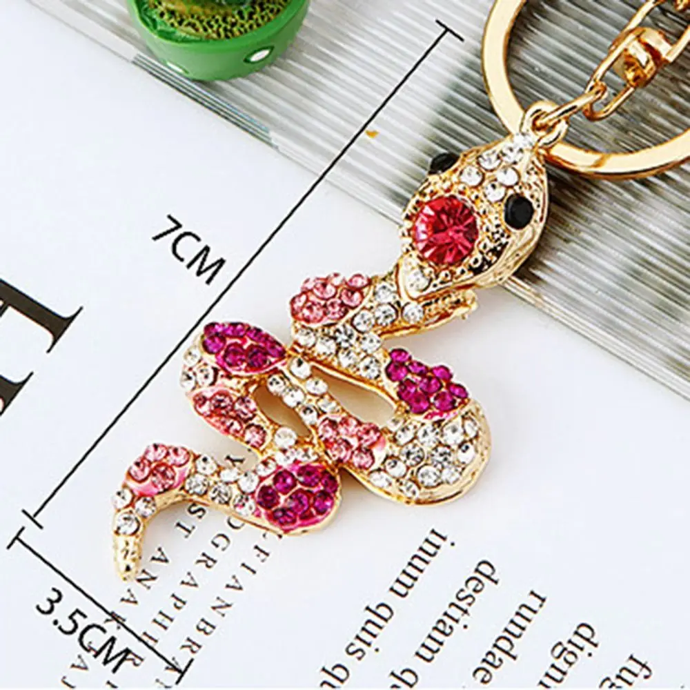 Fortune Rhinestone Snake Keychain Colorful Chinese Style Snake Lucky Pendant Creative Collection Zodiac Snake Year Key Ring