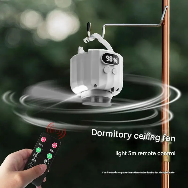 Power Displays Emergency Power Supply Camping Fan Rechargeable Fishing Tent Hanging Fan Silent Ceiling Fan LED Remote Control