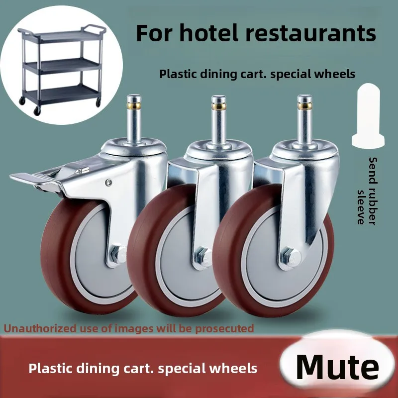 4 Inch Silent Plastic Spring Stem Swivel Casters, Replacement Rollers Fit for Baiyun Hotel Food & Dish Service Trolley
