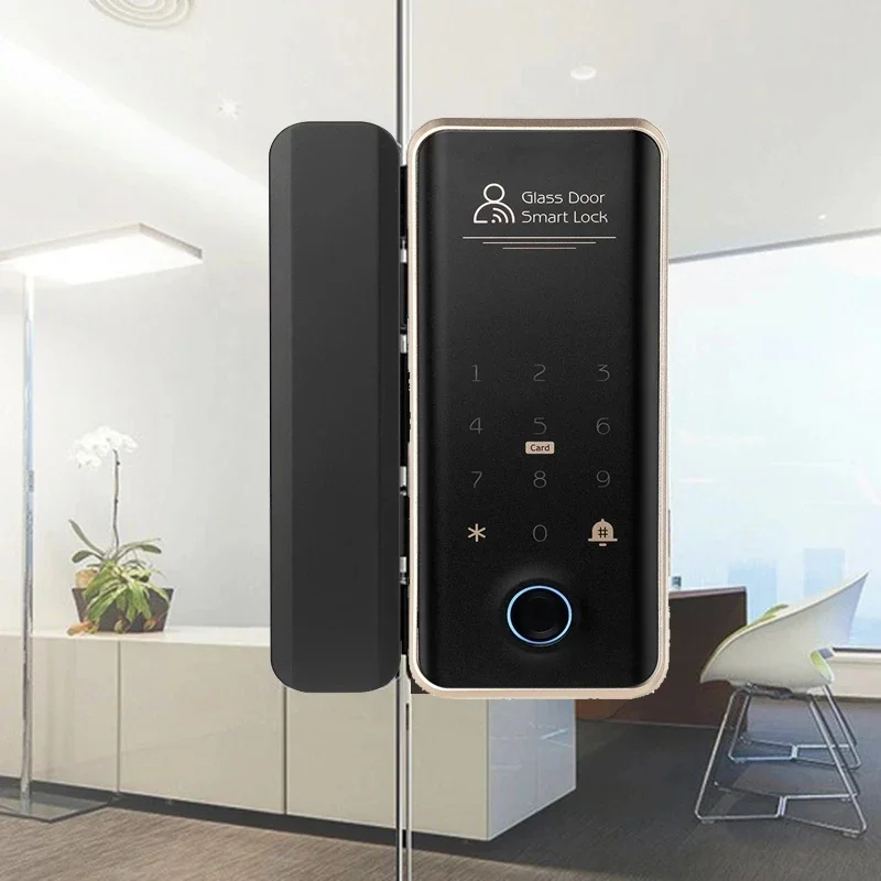 TTLock Smart Fingerprint Lock with Password Card For Frameless Frame Glass Push Sliding Door Lock Keyless APP Remote Unlocking