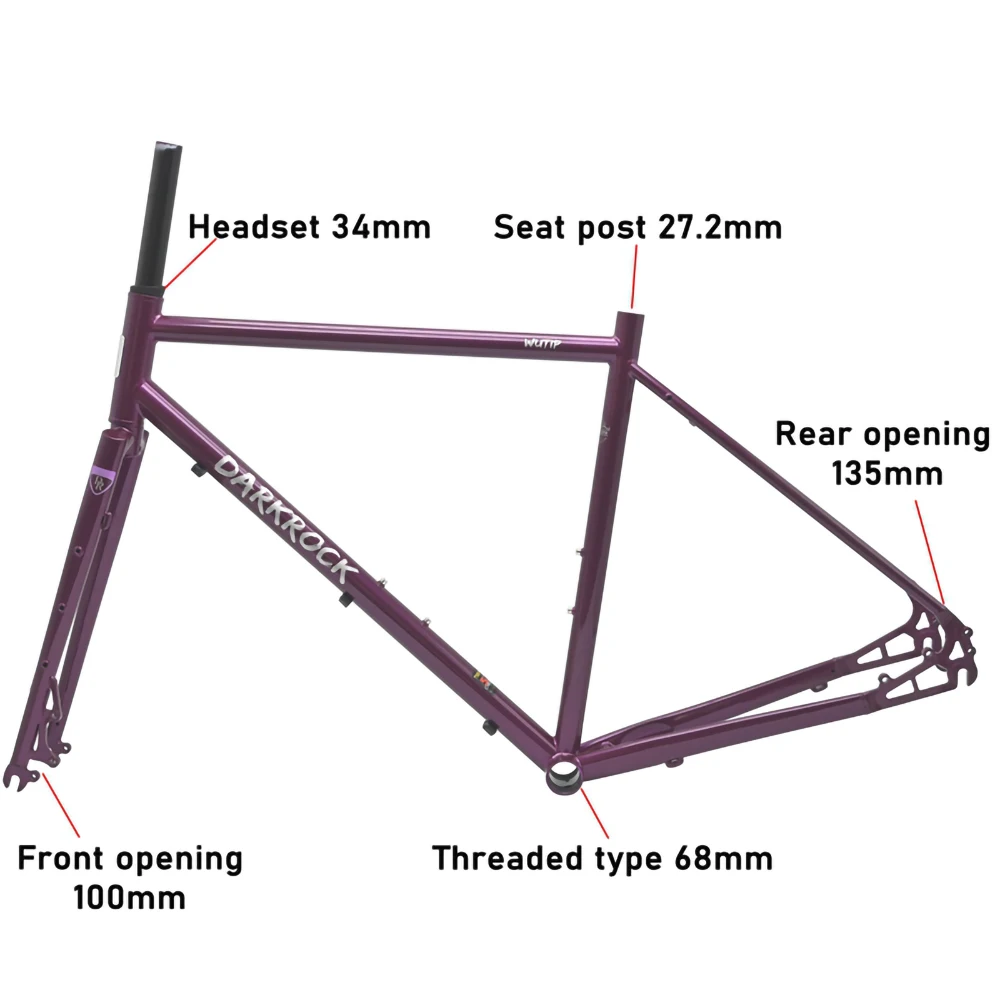 

700C Darkrock WUTIP CRMO Road Bike Gravel Frameset Steel Fork Disc Brake Bicycle Frame Bicycle Accessories