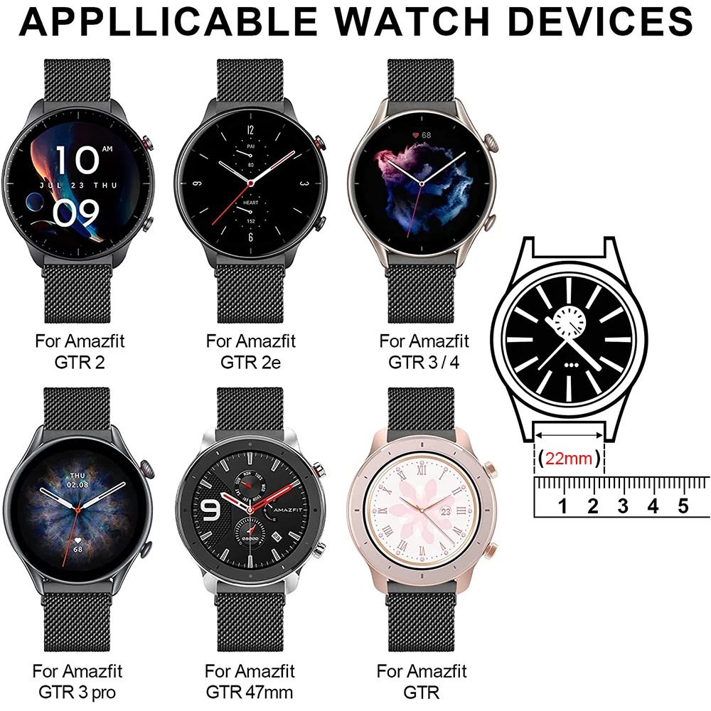Cinturino magnetico da 22 mm per Huami Amazfit GTR 4 3 Pro 2 2e cinturino in maglia di acciaio inossidabile per GTR 47mm Pace Stratos