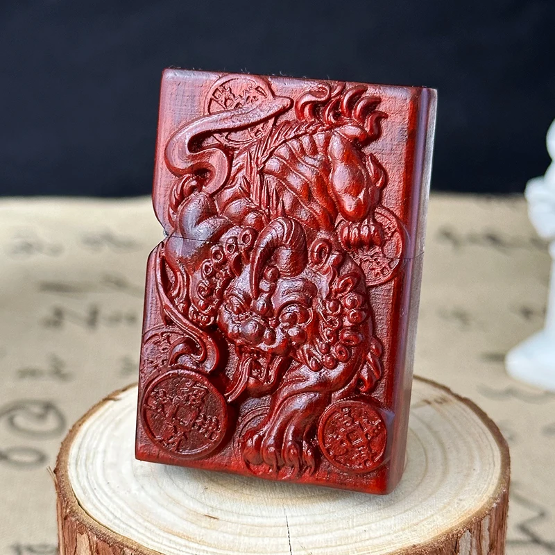 Mahogany Lighter Rosewood Hand-carved Kerosene Windproof Grinding Wheel Lighter Retro Personality Creative Collection Gift