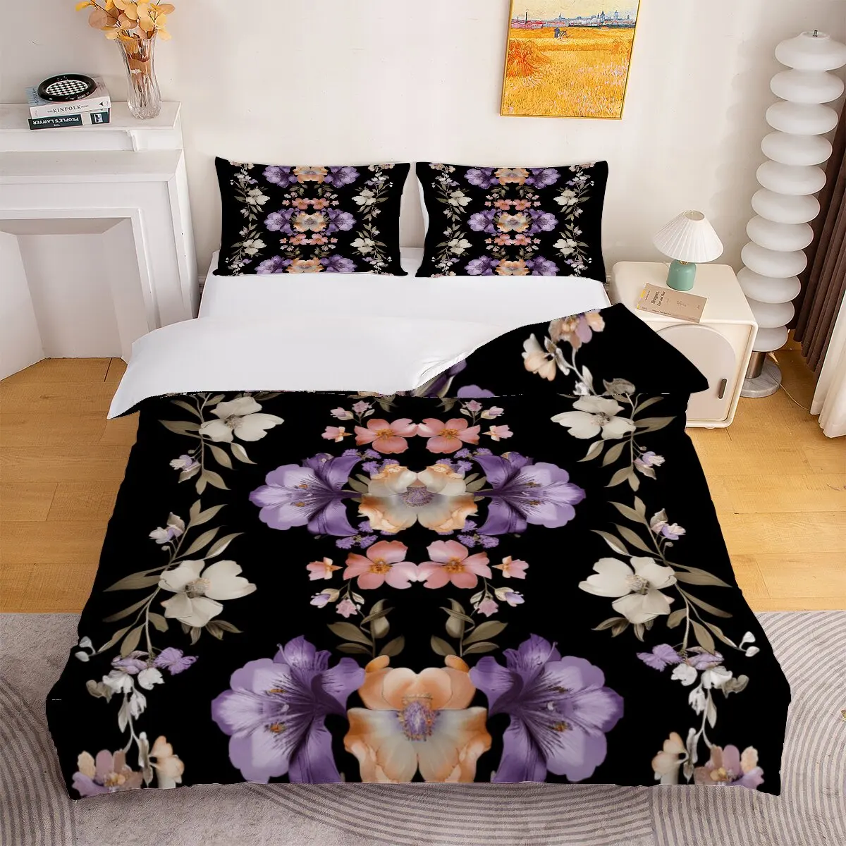 Floral pattern  Down comforter set, extra large size  Floral design  Modern trend of printed bedding