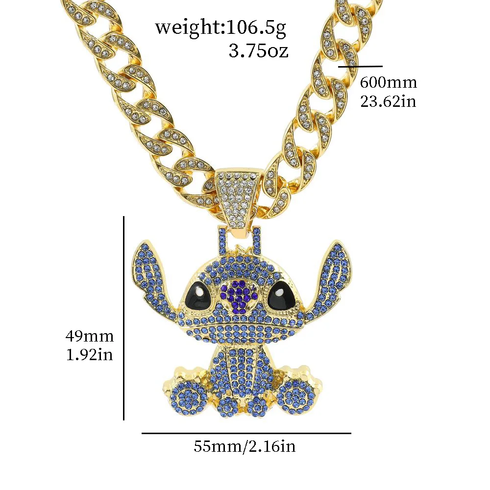 

Stitch Diamond Cuban Chain Men's Anime Pendant Necklace Fashion Trend Children's Holiday Gift