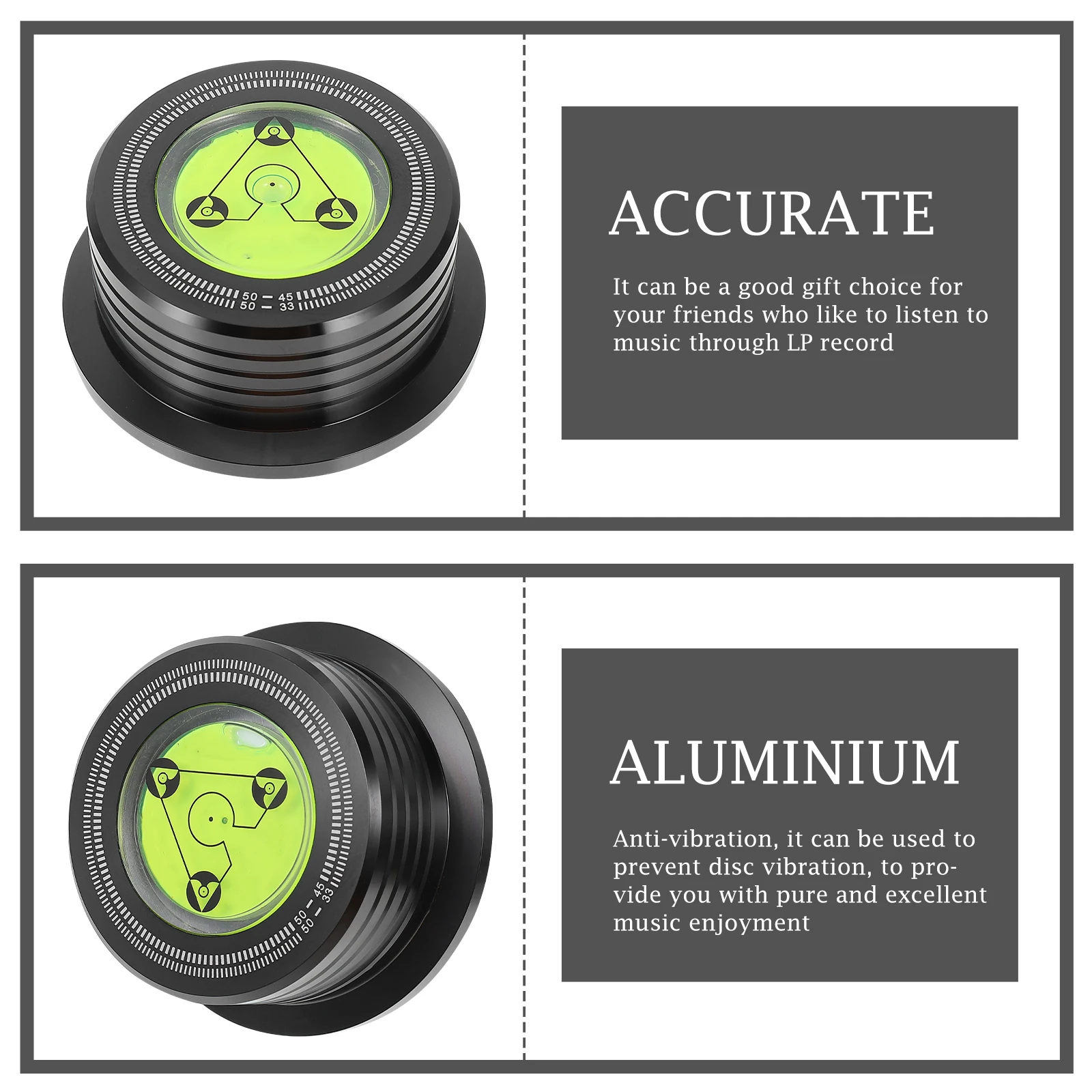 

Vinyl Record Weight Stabilizer Durable Aluminum Alloy Black Turntable Vibration Reducer Speed-Detection Tool Record Player