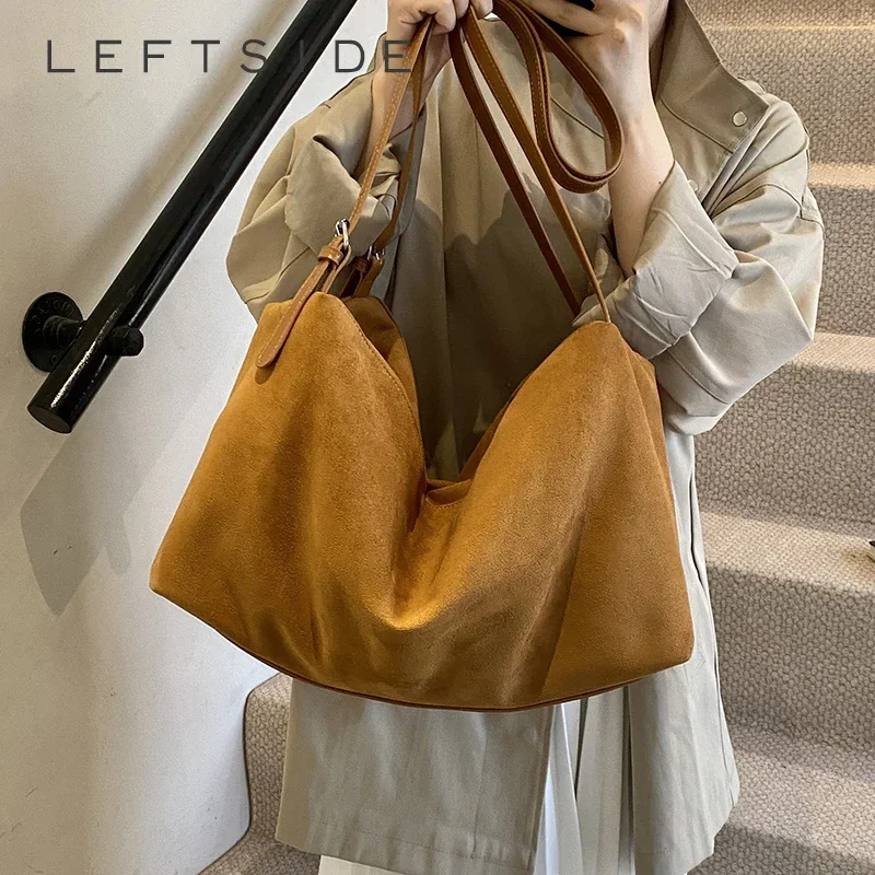 LEFTSIDE NUBUCK Large Shopper Shopping Shoulder Bags Lady Tote Bag for Women 2024 Winter New Trend Y2K Fashion Design Handbags