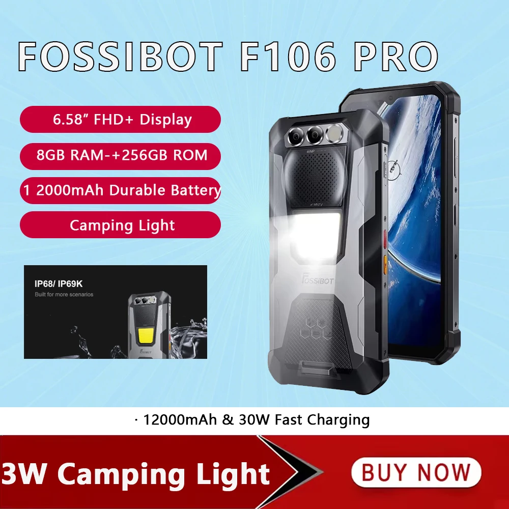 FOSSiBOT F106 PRO Rugged Phone 6.58 Inch FHD+ 15GB RAM+256GB ROM Mobile Phones 12000mAh 20MP Night Vision Smartphone Android 14