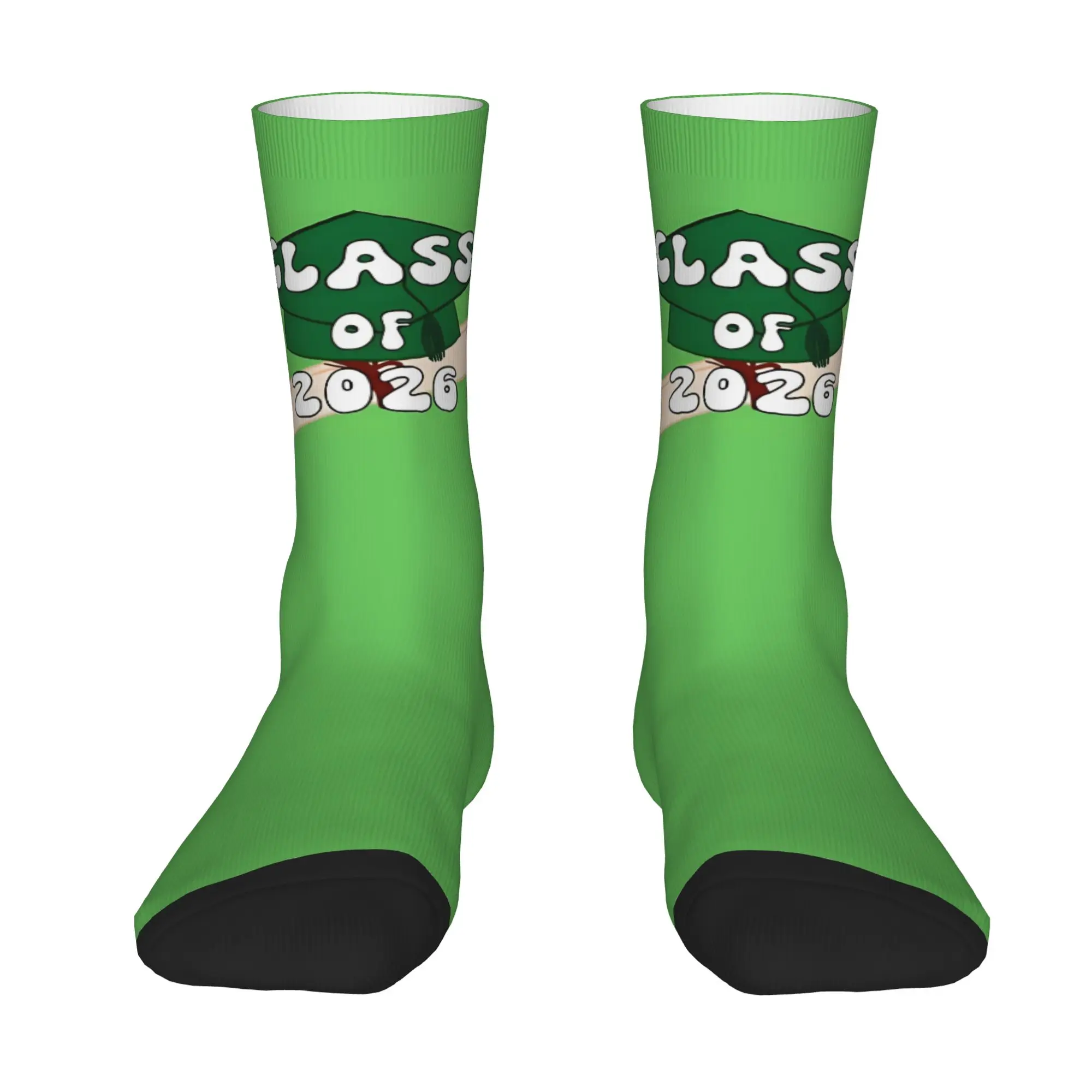 Funny Sock Graduation in 2026 Class Of 2026 Green Rock Seamless Pattern Printed Men Crew Socks Novelty Men's Socks