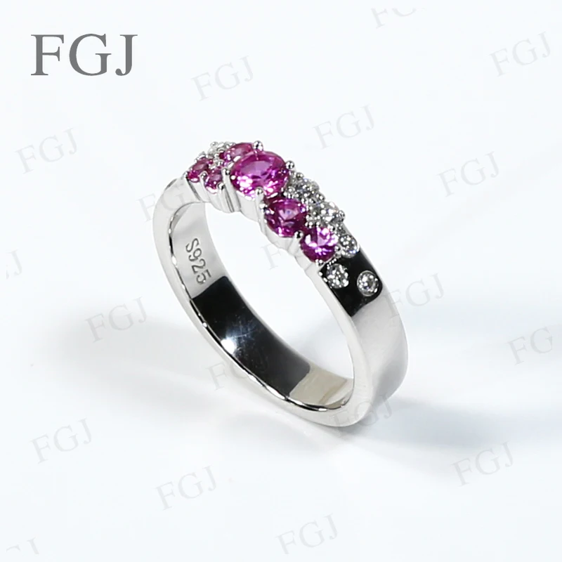 

Custom Ring 925 Sterling Silver Lab Grown Pink Sapphire Round Sparkling Ring Jewelry Wedding Anniversary Party Gifts for Women