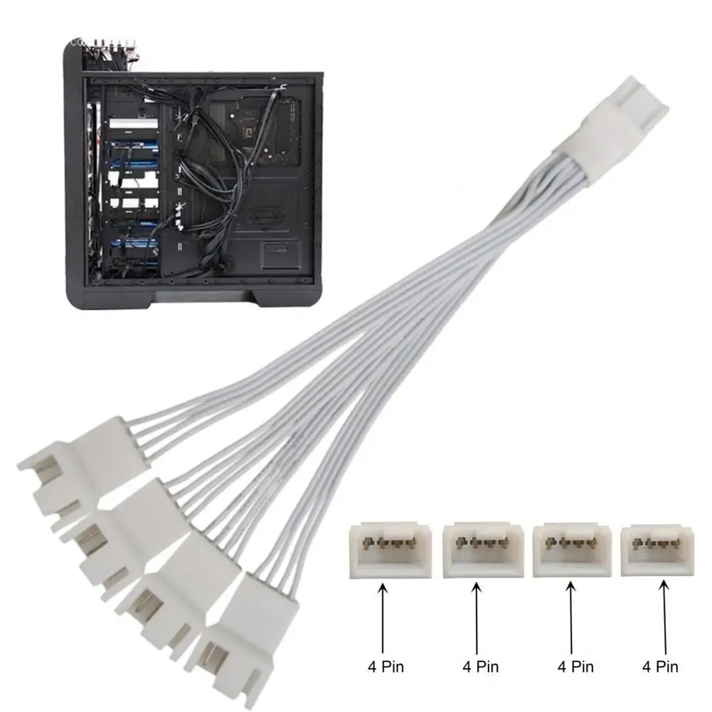 PWM 4pin Fan Sleeved Extension Splitter Hub Cables Computer CPU Fan Splitter PC 4 Pin Fan Extension Power Cable 1 to 4 Converter