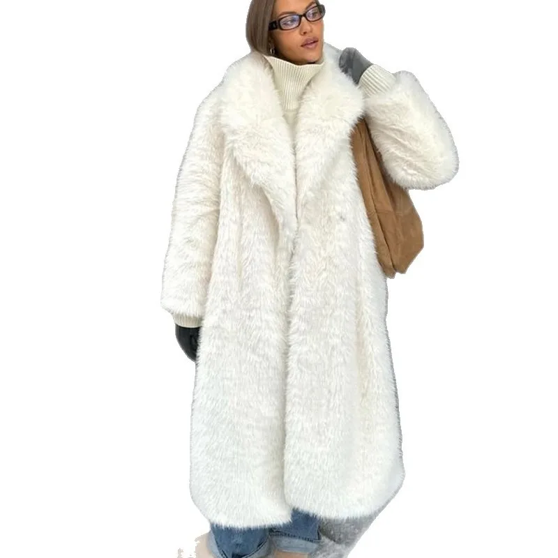 New autumn and winter thickened imitation coat women's white extended fluffy fox fur coat European and American style plush fur