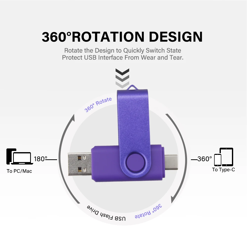 JASTER Type-C High speed USB 3.0 flash drive 2IN1 Rotate Freely Pen Drive 128GB Multi-format Compatible U Disk Real capacity