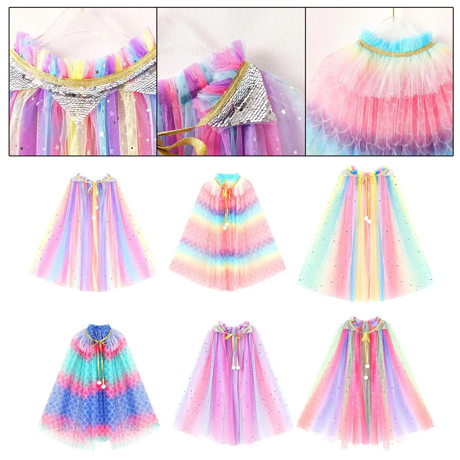 Cape de princesse colorée Everak pour filles, costume de princesse pour anniversaire, cosplay de vacances, spectacle sur scène, nouveauté, déclin