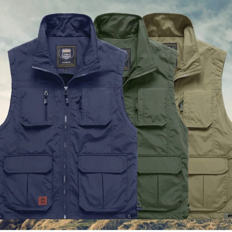 Summer for Coat Men Hunting Vest Camping Luxury Work MAN Embroidered Fishing Vests Multi-pocket Sleeveless Jacket Pockets Denim